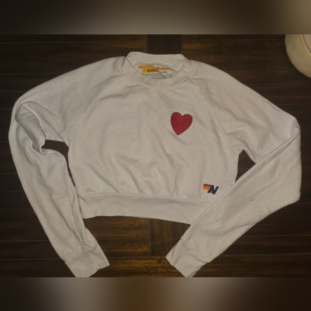 Aviator Nation Cropped Heart Stitch Sweatshirt